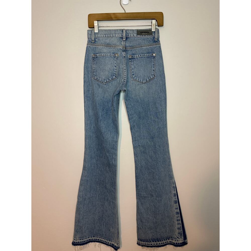 Baldwin‎ Jeans Willow Mid Rise Flare Two Tone Raw Hem Denim Size 24 Blue - Picture 6 of 11